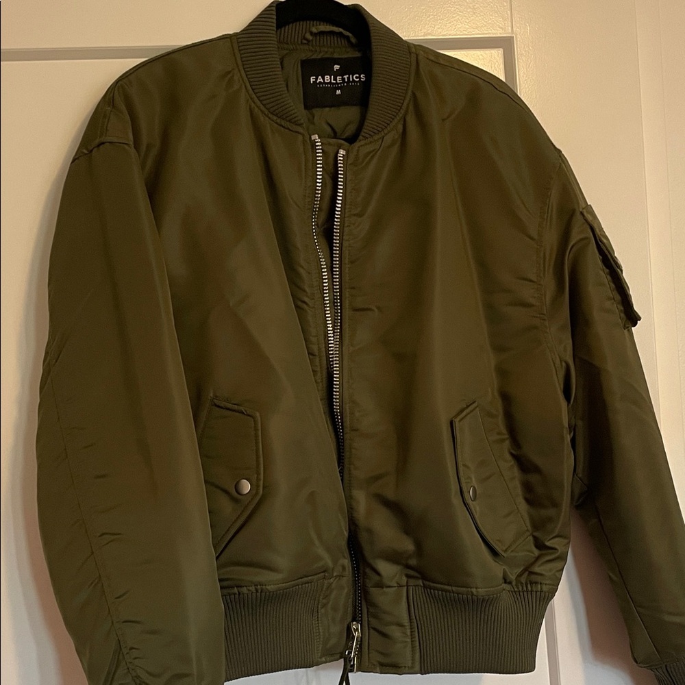 Fabletics Oversized Olive Green Bomber Jacket